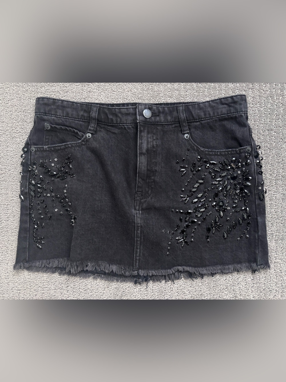 Free People Black Embellished Denim mini Skirt